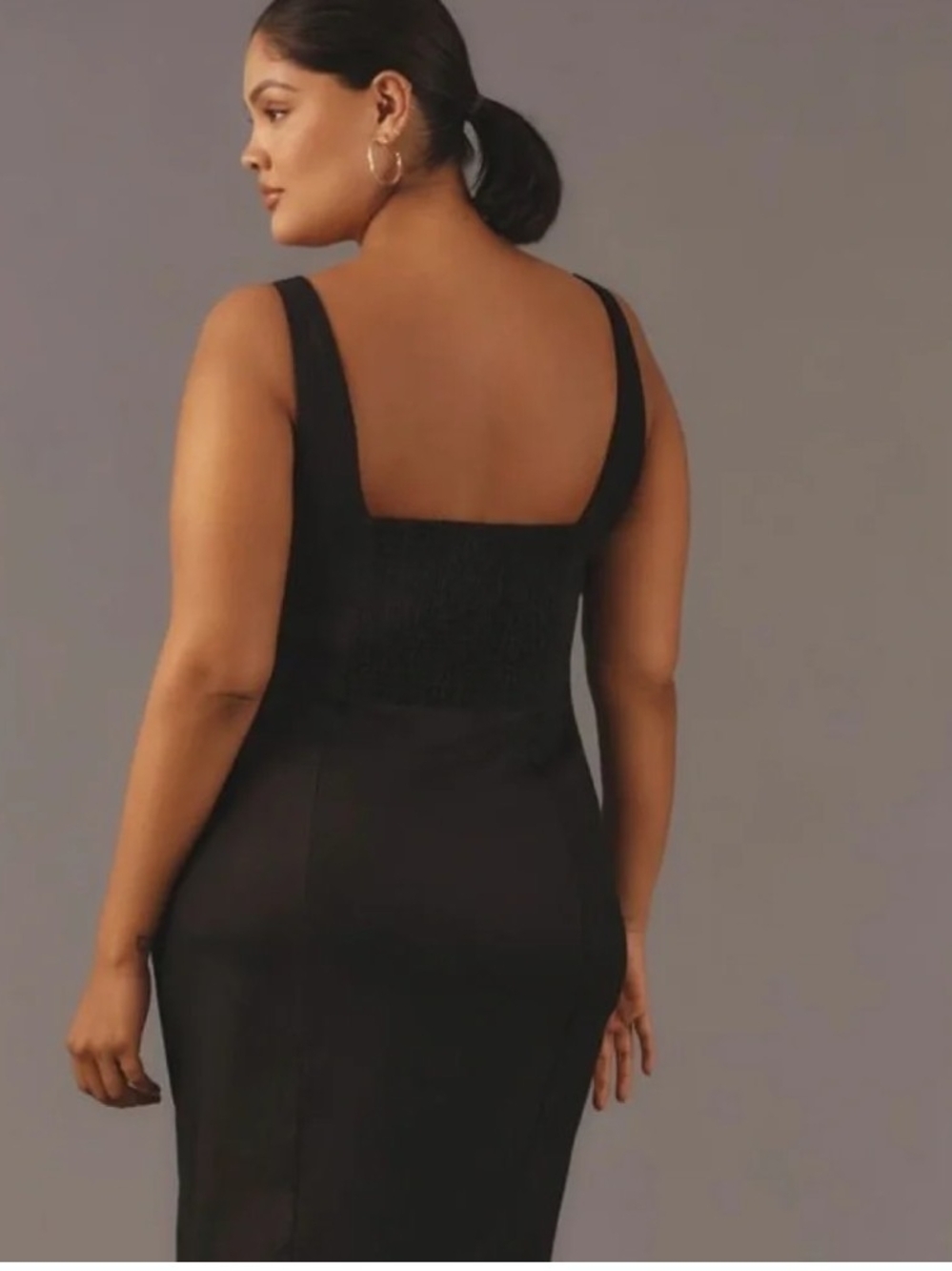 Anthropologie Black Midi Dress with Asymmetric Side Buttons - Picture 2 of 5
